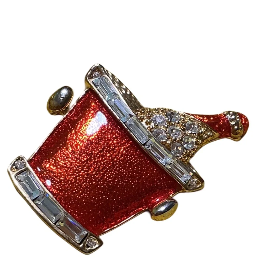 Kirk’s Folly Brooch Champagne Bucket Red Glitter Enamel Rhinestone Celebration